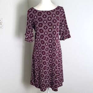 RN Studio by Ronni Nicole Maroon, White, Gray Geometric Print Dress, Sz Small